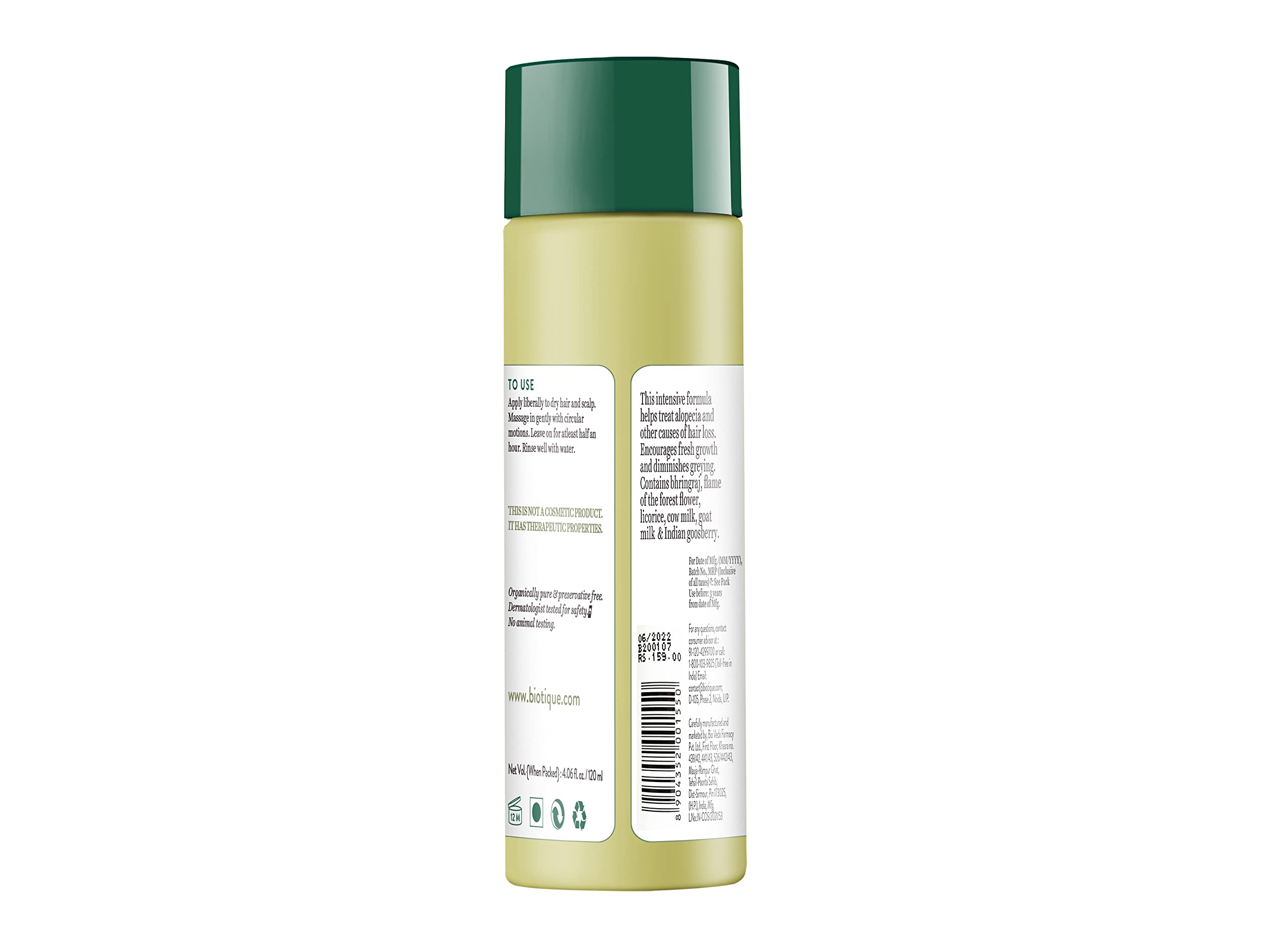 Biotique Bhringraj Therapeutic Hair Oil for Falling Hair | Intensive Hair Regrowth Treatment | Nourishing Hair Follicles| Strong and Shiny Hair| For All Skin Types| 200ml